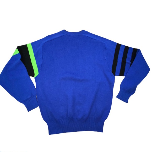 Vintage Obermyer Crew neck blue lime green sweater - Picture 2 of 8